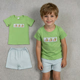 BSSO1946 Embroidery Mallard Ducks Green Boys Shorts Set