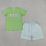 BSSO1946 Embroidery Mallard Ducks Green Boys Shorts Set