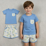 BSSO1950 Sky Blue Plaid Boys Shorts Outfits