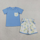 BSSO1950 Sky Blue Plaid Boys Shorts Outfits