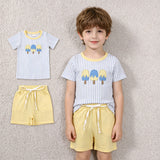 BSSO1975 Embroidery Summer Popsicle Stripe Boys Shorts Set
