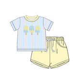 Preorder Samples BSSO1975 Embroidery Summer Popsicle Stripe Boys Shorts Set