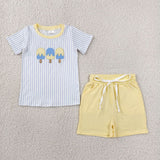 BSSO1975 Embroidery Summer Popsicle Stripe Boys Shorts Set