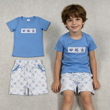 BSSO1979 Embroidery Sea Turtle Boys Shorts Set