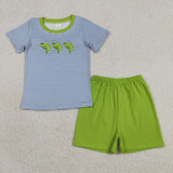 BSSO2001 Embroidery Fish Green Stripe Boys Shorts Outfits