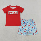 BSSO2011 I LOVE USA Star Boys Shorts Outfits