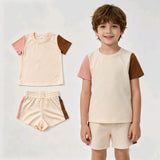 BSSO2012 Solid Color Khaki Boys Shorts Set
