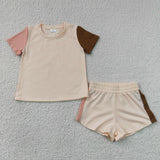 BSSO2012 Solid Color Khaki Boys Shorts Set