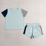 BSSO2013 Solid Blue Color Boys Shorts Set