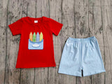 Preorder Samples BSSO2023 Embroidery Back To School Crayon Red Boys Shorts Set