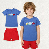 BSSO1838 Embroidery Snails Red Boys Shorts Set