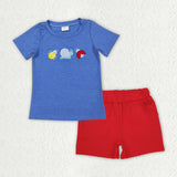 BSSO1838 Embroidery Snails Red Boys Shorts Set