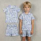 BSSO2036 Hunting Camo Boy Blue Color Polo Boys Shorts Outfits