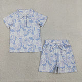 BSSO2036 Hunting Camo Boy Blue Color Polo Boys Shorts Outfits