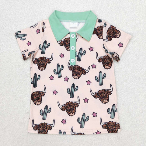 BT0143 Cow Cactus Kids Polo Shirt Top