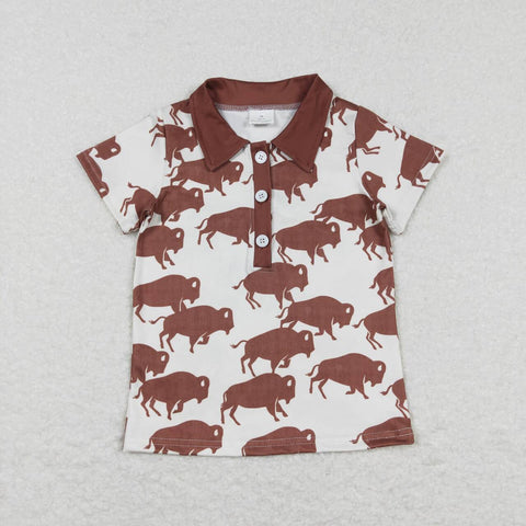 BT0175 Western Cow Buttons Kids Shirt Top Boy