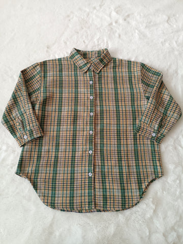 Preorder BT0242 New Children's Green Plaid Flannel Shirt Boy's Girl's Shirt
