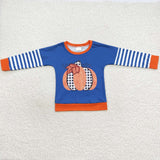 BT0243 Pumpkin Blue Stripe Girl Boy Shirt Top