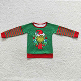 BT0245 Christmas Green Red Stripe Girl Boy Shirt Top