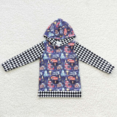 BT0253 Cartoon Cars Plaid Hoodie Boy's Shirt Top Pullover