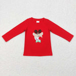 BT0257 Embroidery Reindeer Christmas Red Elk Shirt Top