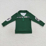 BT0277 Hunting Deer Green Zipper Pullover Boy's Shirt Top