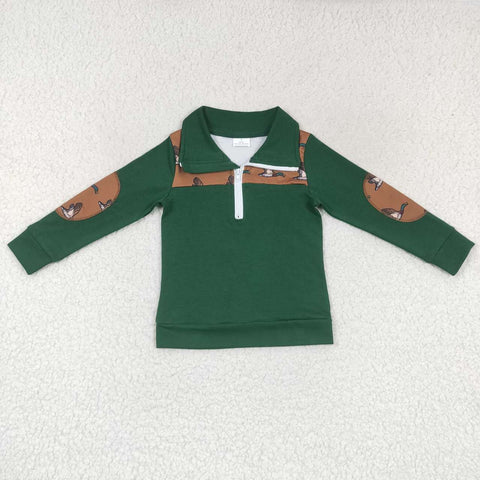 BT0280 Hunting Mallard Green Zipper Pullover Boy's Shirt Top