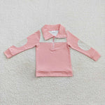 BT0288 Pink Plaid Zipper Pullover Shirt Top