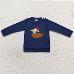 BT0297 embroidery Mallard Dark Blue Boy Shirt Top