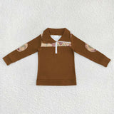 SALE BT0298 Brown Cow Cactus Zipper Pullover Shirt Top