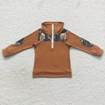 SALE BT0305 Hunting Camo Elk Zipper Pullover Boy Shirt Top