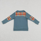 BT0313 Fall Orange Plaid Zipper Pullover Girl Shirt Top