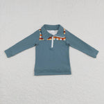 BT0313 Fall Orange Plaid Zipper Pullover Girl Shirt Top