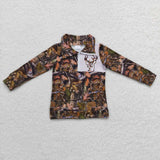 BT0331 Hunting Deer Camo Zipper Pullover Boy Shirt Top