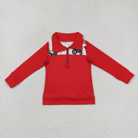 BT0347 Farm Red Zipper Pullover Boy Shirt Top