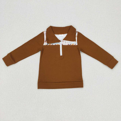 BT0348 Western Brown Zipper Pullover Boy Shirt Top