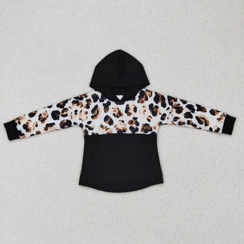 BT0368 Leopard Black Hoodie Pullover Boy Shirt Top