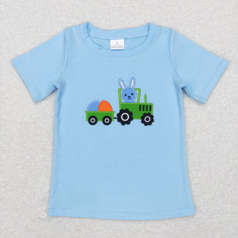 BT0426 Easter Embroidery Bunny Sky Blue Shirt Top Girl