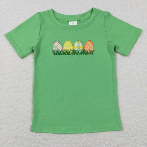 BT0427 Easter Embroidery Bunny Egg Green Kids Shirt Top