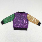 BT0451 Mardi gras Purple Green Gold Sequin Kids Coat