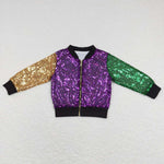 BT0451 Mardi gras Purple Green Gold Sequin Kids Coat