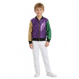 BT0451 Mardi Gras Purple Green Gold Sequin Kids Coat