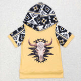 BT0458 Western Skull Bull Yellow Hoodie Pullover Boy Shirt Top