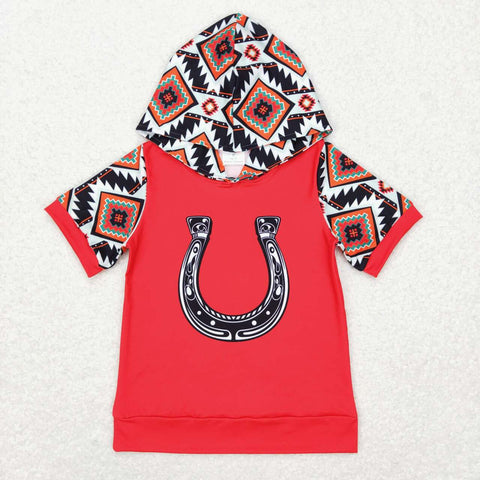 BT0459 Western Skull Bull Red Hoodie Pullover Boy Shirt Top