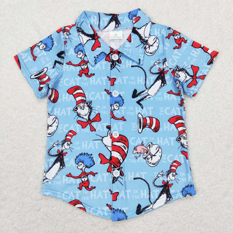 BT0491 Reading The cat in the hat Buttons Shirt Top Boy