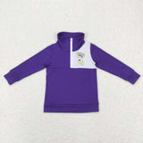 BT0492 Mardi Gras Dog Purple Zipper Pullover Boy Shirt Top