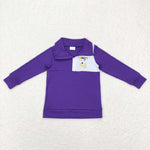 BT0492 Mardi Gras Dog Purple Zipper Pullover Boy Shirt Top