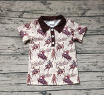 BT0558 Cowboy Rodeo Brown Kids Polo Shirt Top