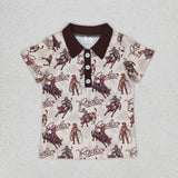 BT0558 Cowboy Rodeo Brown Kids Polo Shirt Top