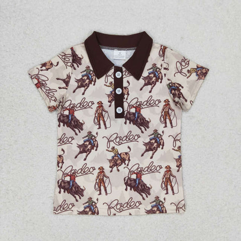 BT0558 Cowboy Rodeo Brown Kids Polo Shirt Top